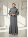 Tüy Detaylı Zarif Elbise / Gri - E0133