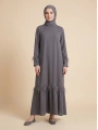 Tüy Detaylı Zarif Elbise / Gri - E0133