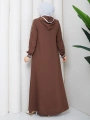 Biyeli Ribana Detaylı Ferace - Kahve / F0128