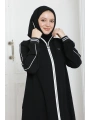 Biyeli Ribana Detaylı Ferace - Siyah / F0128