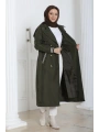 Bondit Kumaş Ribanalı Uzun Boy Trençkot / Haki - M0110