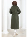 Bondit Kumaş Ribanalı Uzun Boy Trençkot / Haki - M0110