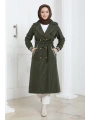 Bondit Kumaş Ribanalı Uzun Boy Trençkot / Haki - M0110