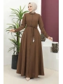 Burgu Kemerli Dokuma Kumaş Mevsimlik Mevlana Ferace - Kahverengi / F0131