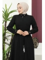 Burgu Kemerli Dokuma Kumaş Mevsimlik Mevlana Ferace - Siyah / F0131