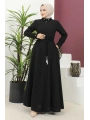 Burgu Kemerli Dokuma Kumaş Mevsimlik Mevlana Ferace - Siyah / F0131