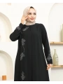 Büyük Beden Taş Detaylı Anne Elbisesi - Siyah / E0129
