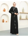Büyük Beden Taş Detaylı Anne Elbisesi - Siyah / E0129