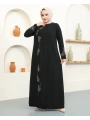 Büyük Beden Taş Detaylı Anne Elbisesi - Siyah / E0129