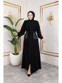Cep Detaylı Bağlamalı Ferace - Siyah / F0138