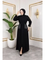 Cep Detaylı Bağlamalı Ferace - Siyah / F0138