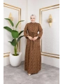 Çıtır Desen Viskon Elbise - Kahverengi / E0127
