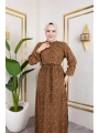Çıtır Desen Viskon Elbise - Kahverengi / E0127