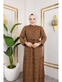 Çıtır Desen Viskon Elbise - Kahverengi / E0127