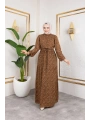 Çıtır Desen Viskon Elbise - Kahverengi / E0127