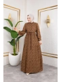 Çıtır Desen Viskon Elbise - Kahverengi / E0127