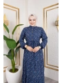 Çıtır Desen Viskon Elbise - Lacivert / E0127