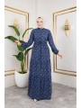 Çıtır Desen Viskon Elbise - Lacivert / E0127