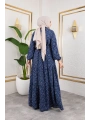 Çıtır Desen Viskon Elbise - Lacivert / E0127