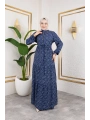 Çıtır Desen Viskon Elbise - Lacivert / E0127