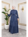 Çıtır Desen Viskon Elbise - Lacivert / E0127