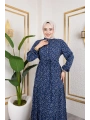 Çıtır Desen Viskon Elbise - Lacivert / E0127