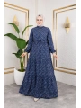 Çıtır Desen Viskon Elbise - Lacivert / E0127