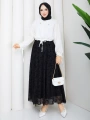 Flok Tül Çiçek Desenli Etek - Siyah / A0107