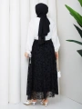 Flok Tül Çiçek Desenli Etek - Siyah / A0107