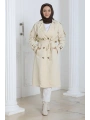 Kadın Trençkot Kuşaklı / M0109 - Krem