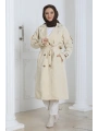 Kadın Trençkot Kuşaklı / M0109 - Krem