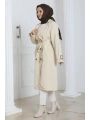 Kadın Trençkot Kuşaklı / M0109 - Krem