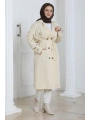 Kadın Trençkot Kuşaklı / M0109 - Krem