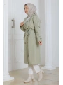 Kadın Trençkot Kuşaklı / M0109 - yeşil
