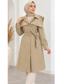 Kuşaklı Düğmeli Mevsimlik Trençkot - Bej / M0118