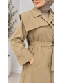 Kuşaklı Düğmeli Mevsimlik Trençkot - Camel / M0118
