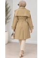 Kuşaklı Düğmeli Mevsimlik Trençkot - Camel / M0118