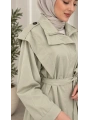 Kuşaklı Fermuarlı Mevsimlik Trençkot - Açık Yeşil / M0116
