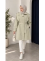 Kuşaklı Fermuarlı Mevsimlik Trençkot - Açık Yeşil / M0116