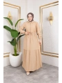 Lara Kumaş Yarım Düğmeli Kadın Elbise - Bej / E0121