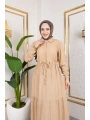 Lara Kumaş Yarım Düğmeli Kadın Elbise - Bej / E0121