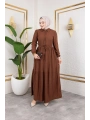 Lara Kumaş Yarım Düğmeli Kadın Elbise - Kahverengi / E0121