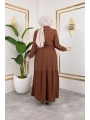 Lara Kumaş Yarım Düğmeli Kadın Elbise - Kahverengi / E0121