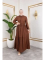 Lara Kumaş Yarım Düğmeli Kadın Elbise - Kahverengi / E0121