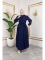 Lara Kumaş Yarım Düğmeli Kadın Elbise - Lacivert / E0121