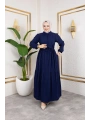 Lara Kumaş Yarım Düğmeli Kadın Elbise - Lacivert / E0121