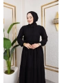 Lara Kumaş Yarım Düğmeli Kadın Elbise - Siyah / E0121
