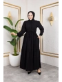 Lara Kumaş Yarım Düğmeli Kadın Elbise - Siyah / E0121