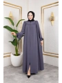 Robalı Medine İpeği Kumaş Rahat/Salaş Kesim Ferace - Gri / F142