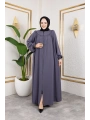 Robalı Medine İpeği Kumaş Rahat/Salaş Kesim Ferace - Gri / F142